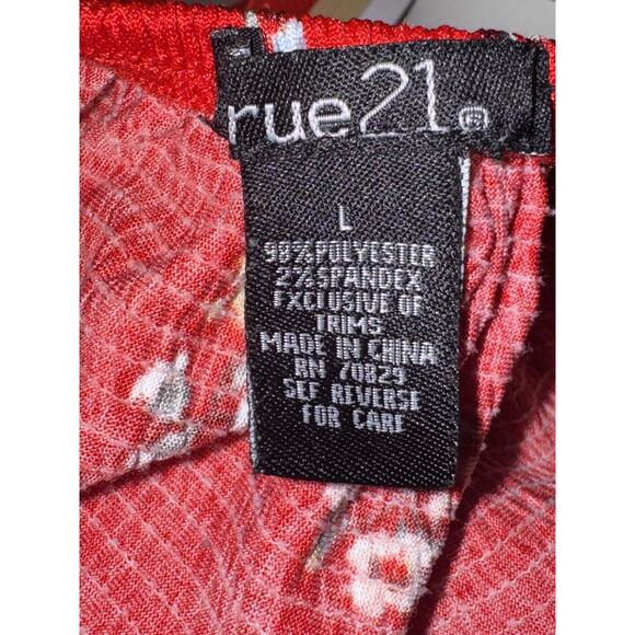 Y2K Rue21 Red Floral Smocked Peasant Top Boho Cottagecore Sz L Romantic Feminine - Picture 5 of 6